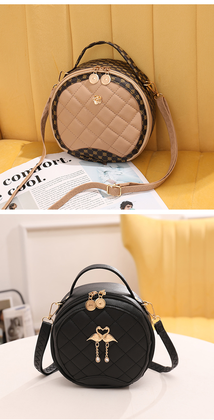 Women's Small Pu Leather Geometric Swan Streetwear Round Zipper Crossbody Togo bag display picture 3