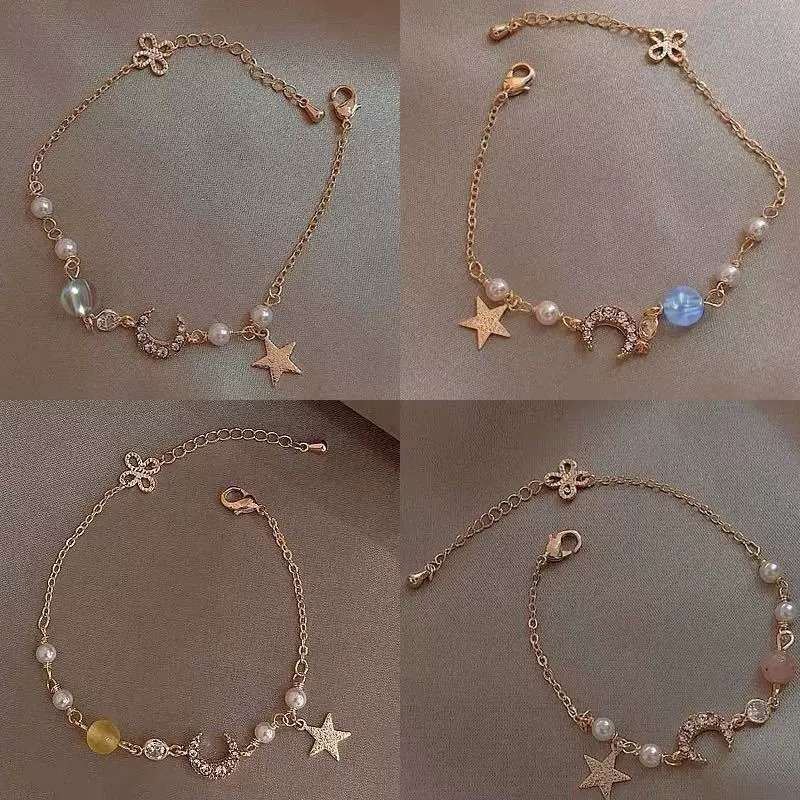 星月锆石珍珠手链女小众设计高级手环韩版潮网红时尚简约手镯闺蜜