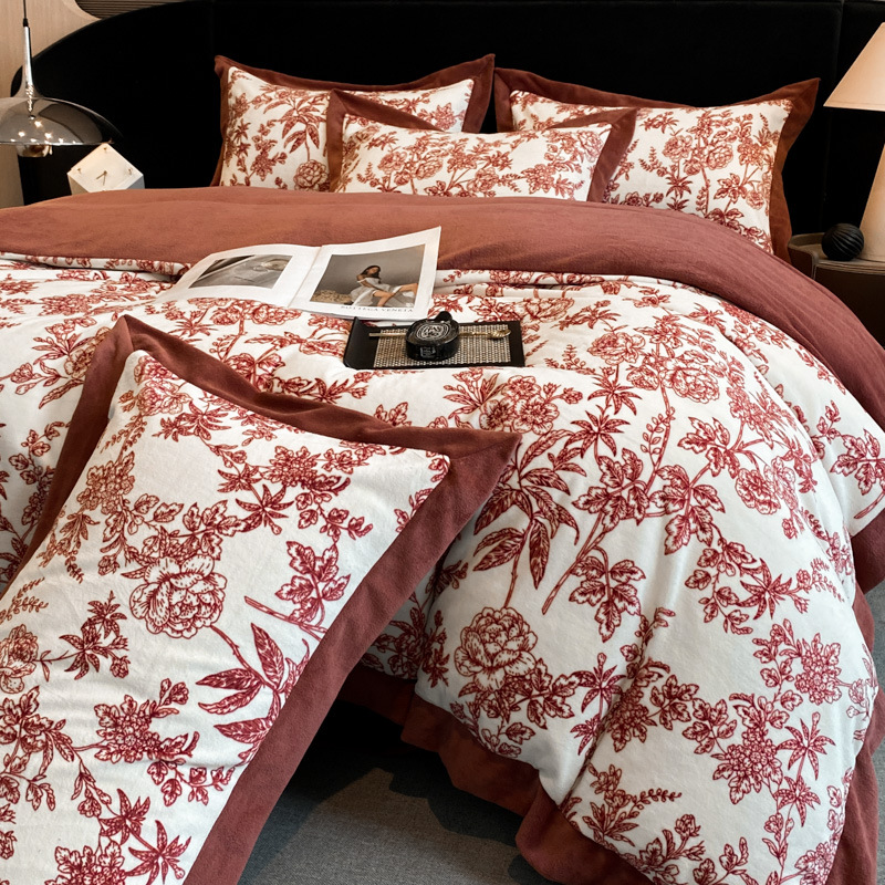 Conjunto de cama de quatro peças em veludo cotelê leve e luxuoso, estilo boho boho francês vintage nórdico, novo, de alta qualidade e espessura reforçada._voghion.com