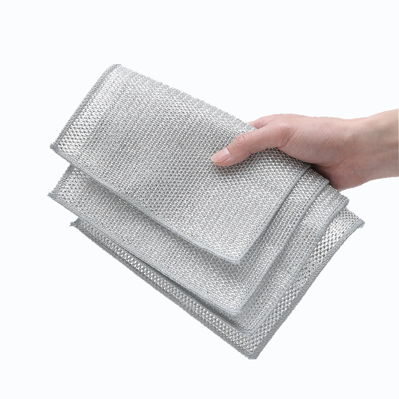 단일 및 이중 3층 은선 걸레, 강철 와이어 식기 세척용 천, 수세미, 양면 기름 흡수 및 물 흡수, 보푸라기가 없는 공장 대체 강철