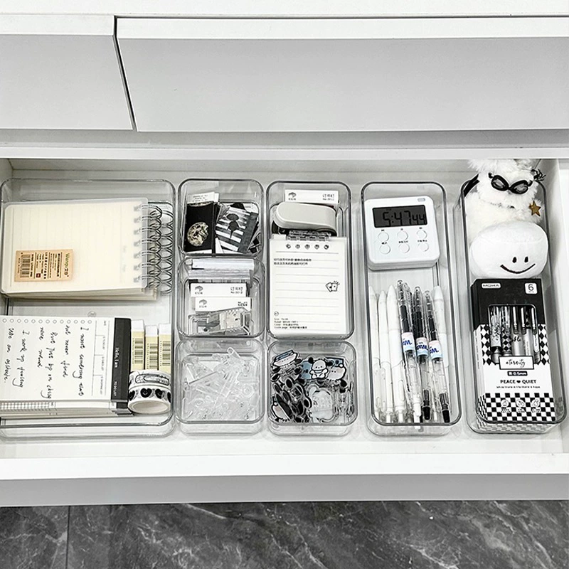 Drawer Partition Storage Box, PET Transparent Organizer, Multiple Sizes (Small–XL)
