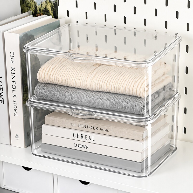 Flip-Top Desktop Storage Box Transparent Acrylic Dust-Proof Storage Box Bedroom Dormitory Office Storage Basket with Lid