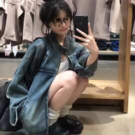 牛仔外套女新款春秋复古短款小个子宽松百搭立领夹克牛仔衣潮