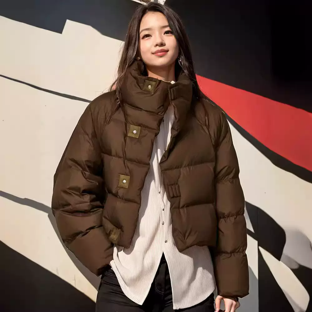 2025新款冬装女款咖色棉服外套小个子短款韩版加厚面包服棉衣棉服