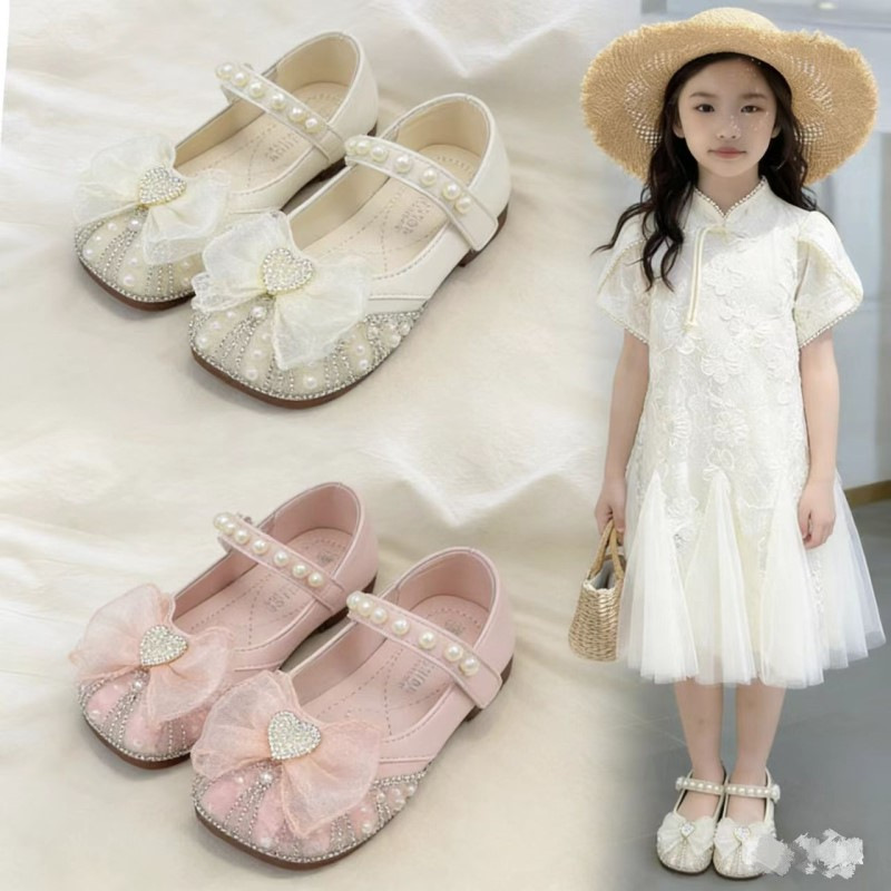 Niños princesa zapatos de cuero 2026 verano bebés cristal diamante zapatos de boca superficial zapatos de niñas zapatos de arco Lefour