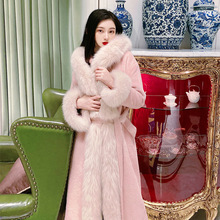 双面呢2023年新款超大狐狸毛领过膝中长款羊绒大衣女翻领大翻领