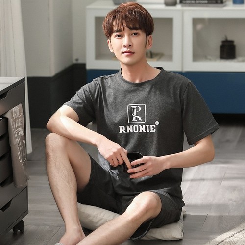 Men's Summer Korean Style Pure Cotton Short Sleeve Shorts Homecoming Set Summer Casual Wear Can Be Worn Outside Cartoon Plus Size Set