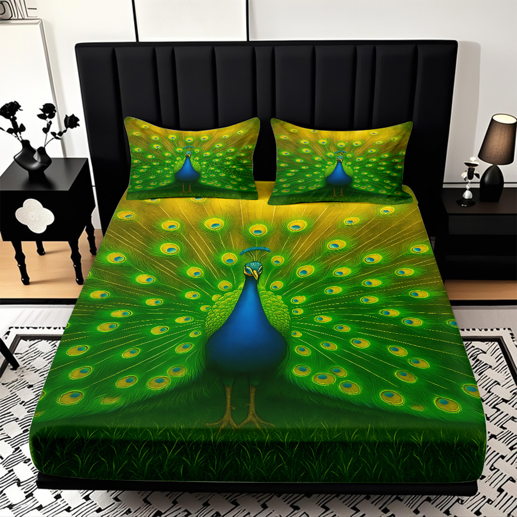TEMU / JIT transfronterizo pro-skin Peacock serie de patrón de impresión digital de alta definición cama gazonas ropa de cama kit