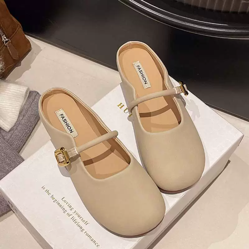 Baotou half slippers for women in spring wear 2025 new flat-soled lazy casual versatile retro gentle fairy wind and smooth
