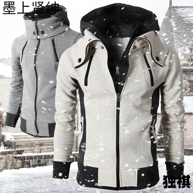 [hooded fake two] spring and autumn men's plus size color matching casual jacket fashion men's cardigan sweater coat
