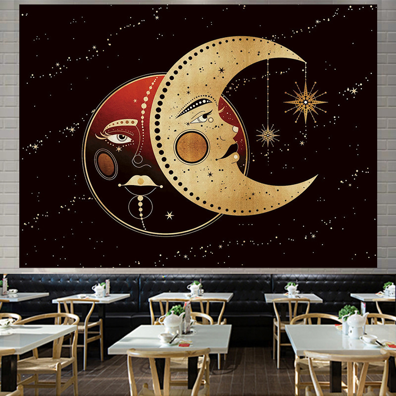 Cross-border bohemian decorative hanging cloth Amazon sun moon printed tapestry wholesale atmosphere background cloth