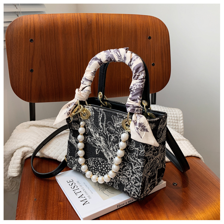Damen Handtasche Mit Perlenkette, Elegante Umhängetasche_voghion.com