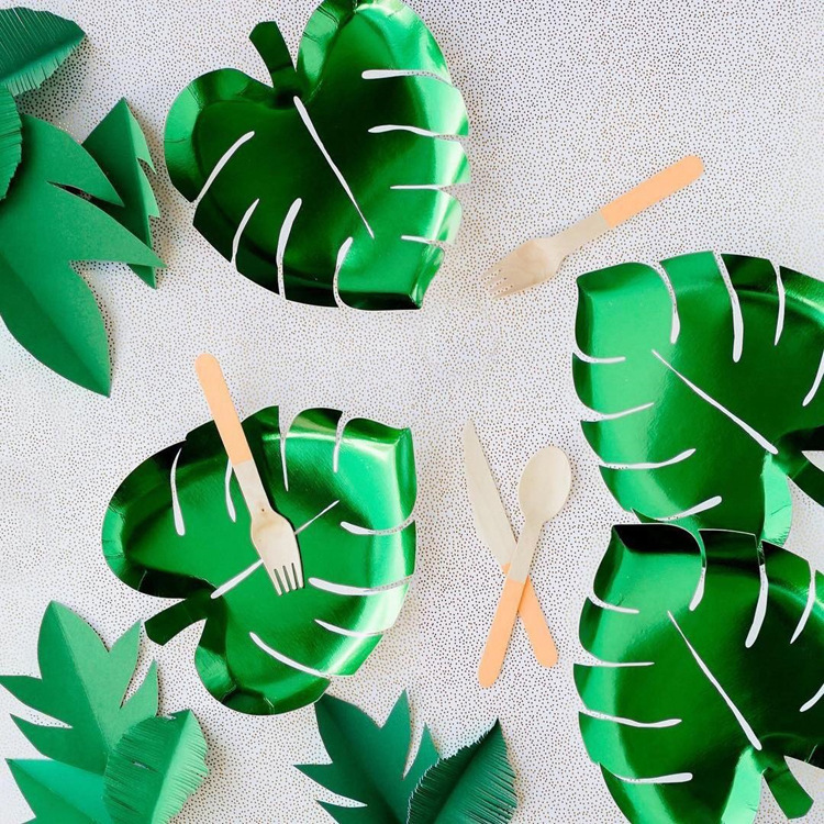 Palm Leaf Shaped Paper Plate Summer Style Cake Paper Plate Green Paper Plate Cactus Paper Plate Cross-Border Special