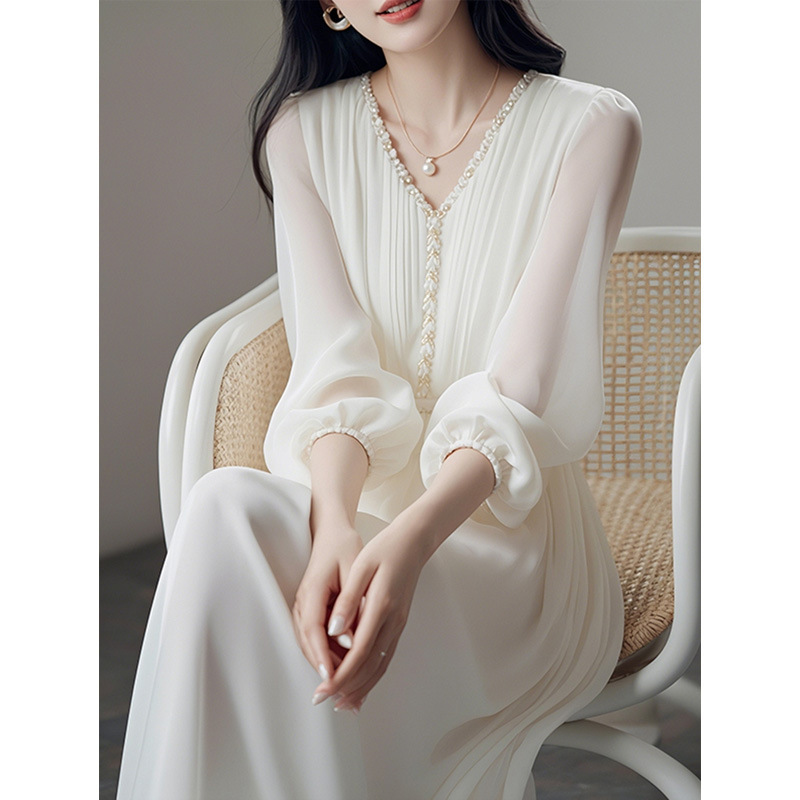 French Style Light Luxury High Ji Sense Super Good-looking Formal Dress Elegant Beautiful Holiday White Chiffon dress Summer French Style Light Luxury High Ji Sense Super Good-looking Formal Dress Elegant Beautiful Holiday White Chiffon dress Summer