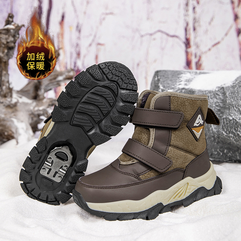 2025 New Large Cotton Warm Langya Hiking Shoes Leather Waterproof Anti-Slip Wear-Resistant Winter Sports Shoes for Boys and Girls