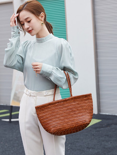 Leather woven basket, bag, cowhide, french style
