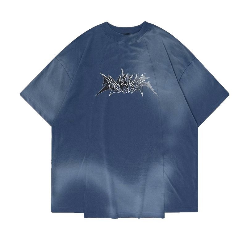 American Style Retro Tie-Dye Gradient Irregular Design Sense Pure Cotton Short-sleeved T-shirt Men's Summer Half-sleeved Couple's Top Trendy