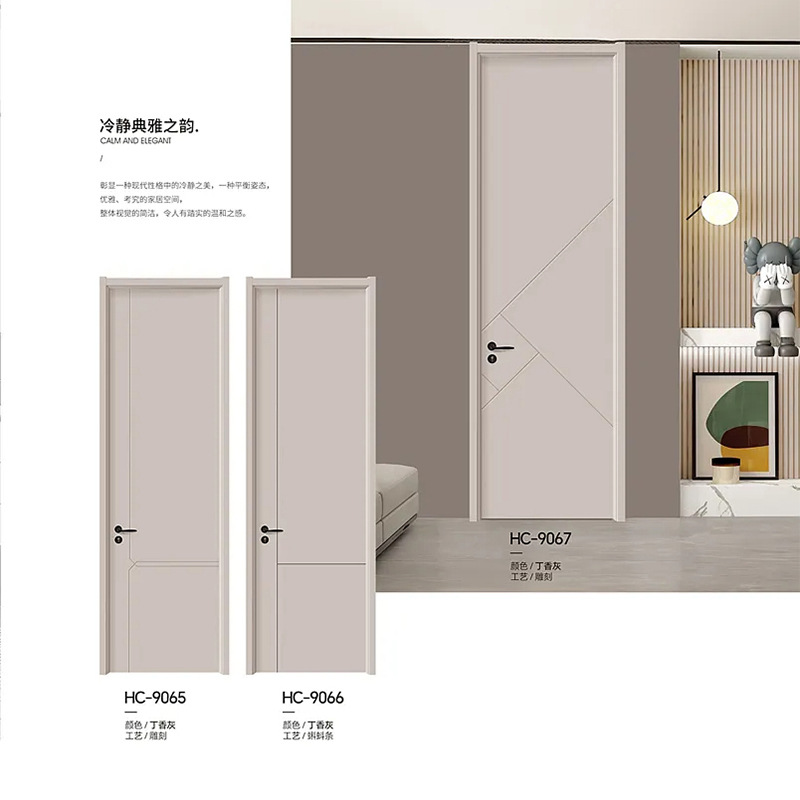 Puerta interior de lujo ligera sin pintura de carbono sin pintura puerta de madera cristalina dormitorio de apartamentos de hotel madera sólida puerta de madera pintada image 4
