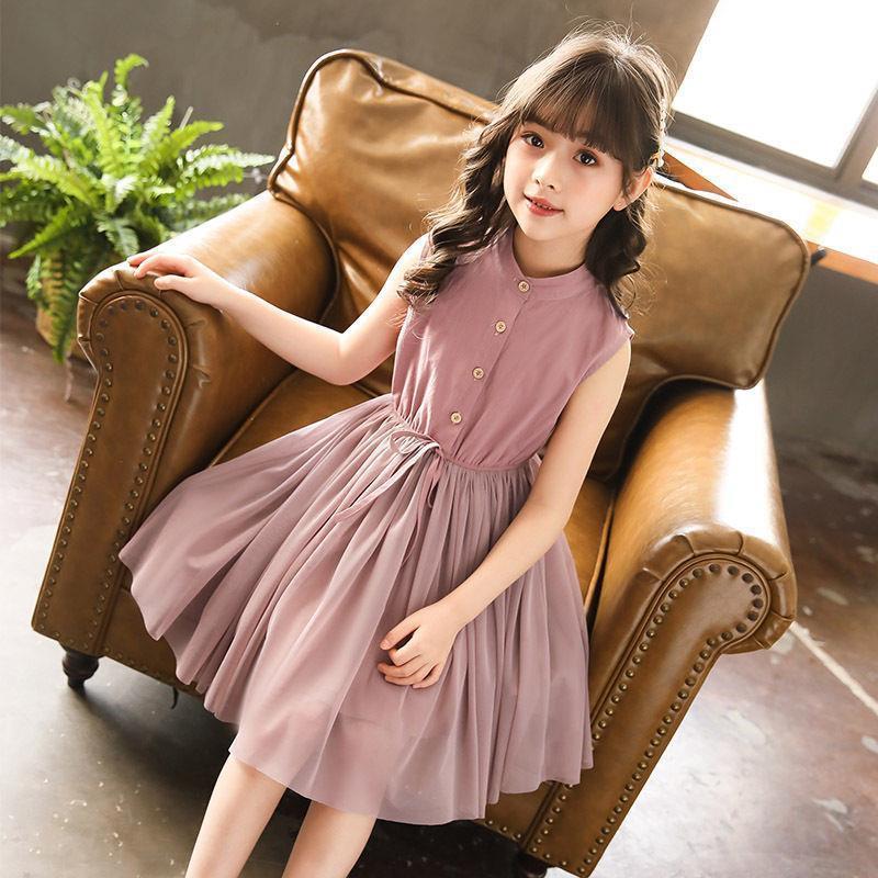 2022 New Arrival Little Girl's Middle and Big Children's Princess Yarn Dress Trendy Children's Wear Girls' Summer Cotton Stitching Dress