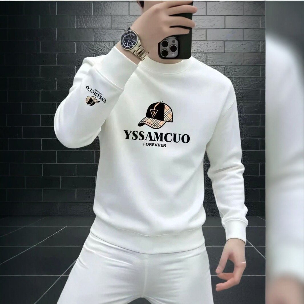 Trendy heavyweight crewneck sweatshirt, long-sleeved, versatile, stylish, streetwear, casual, autumn/winter fashion, men's trendy sweatshirt