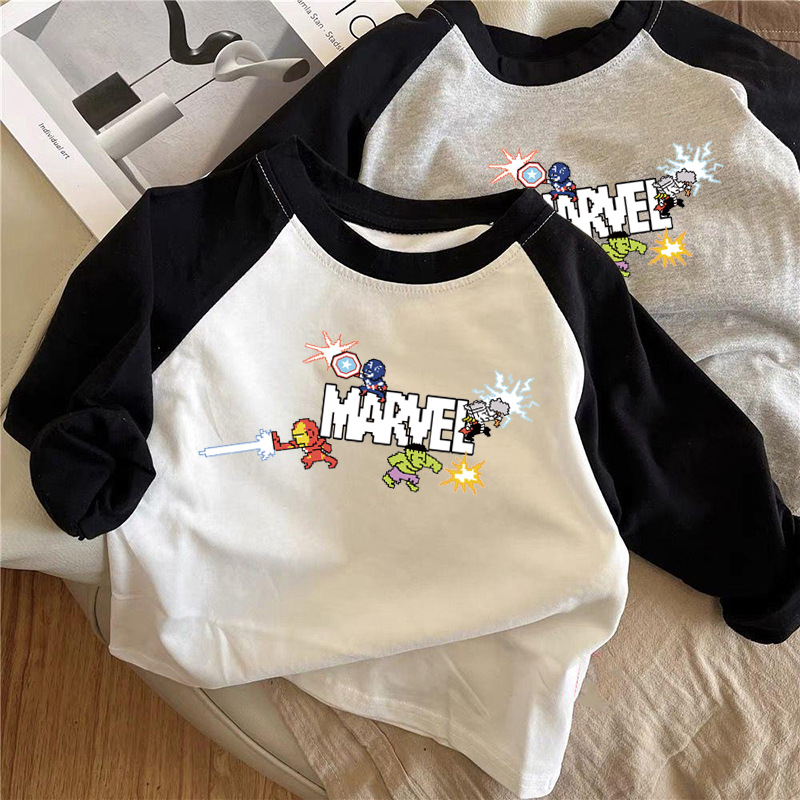 Pure cotton children's long-sleeved T-shirt boys and girls' tops 2025 cartoon cute little children's base shirt spring and autumn