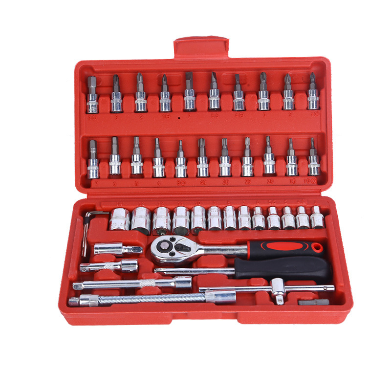 Venta al por mayor Xiaofei 46 unidades traje 1/4 boca cuadrada kit de reparación de automóviles herramientas de combinación llave de zócalo herramientas de hardware