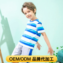 定制童装彩条短袖T薄款韩版儿童空白衫加图加字加工贴牌代工工厂