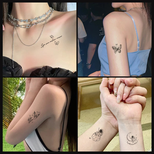 Herbal juice waterproof long-lasting tattoo stickers for women simulated sexy clavicle flower butterfly small fresh non-reflective stickers