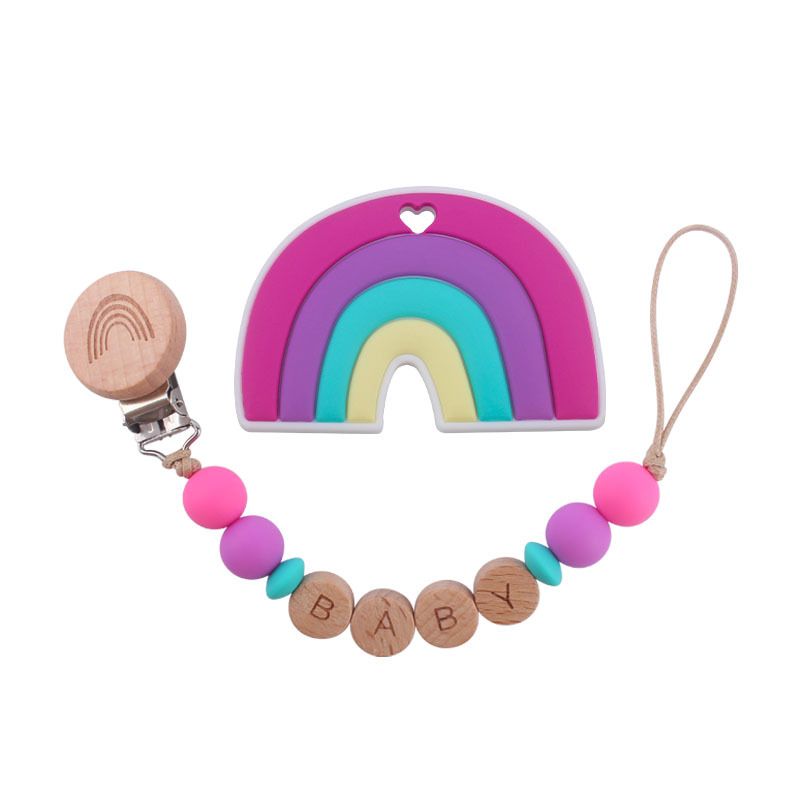 Nuevo bebé Arco Iris haya clip chupete Cadena de dibujos animados Arco Iris silicona mordedor molar juguete