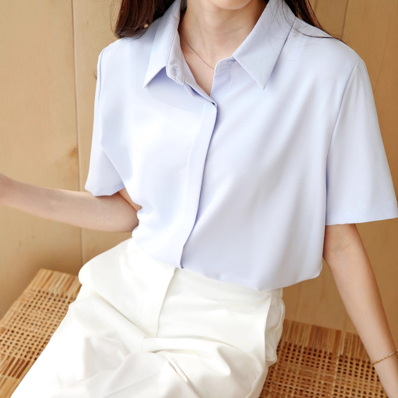 Women's High-End Non-Iron Hidden Button Shirt, Solid Color Short-Sleeved Shirt, Professional Formal Wear, Business Short-Sleeved Shirt
