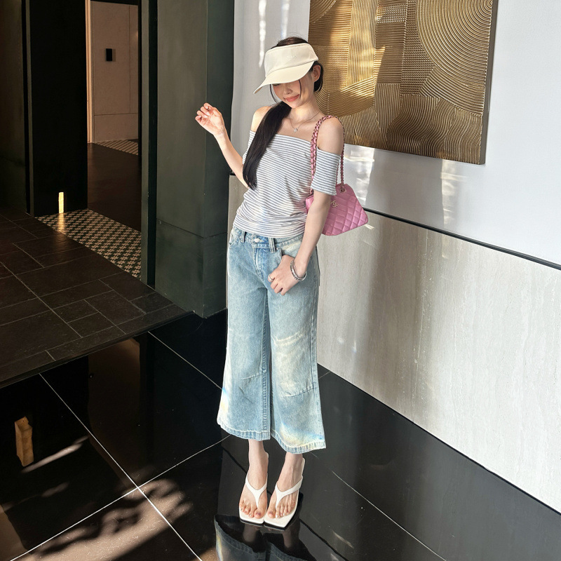 Yc& American Retro Distressed Low-Waist Loose Flared Pants with Drape Effect, Versatile Cropped Pants, New Summer Denim Jeans for Women Yc& American Retro Distressed Low-Waist Loose Flared Pants with Drape Effect, Versatile Cropped Pants, New Summer Denim Jeans for Women