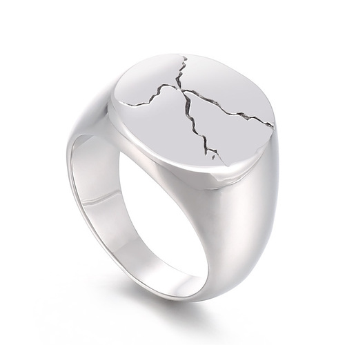 European and American cross-border trendy stainless steel wide-faced ring, simple and personalized design, black cracked round face men's ring