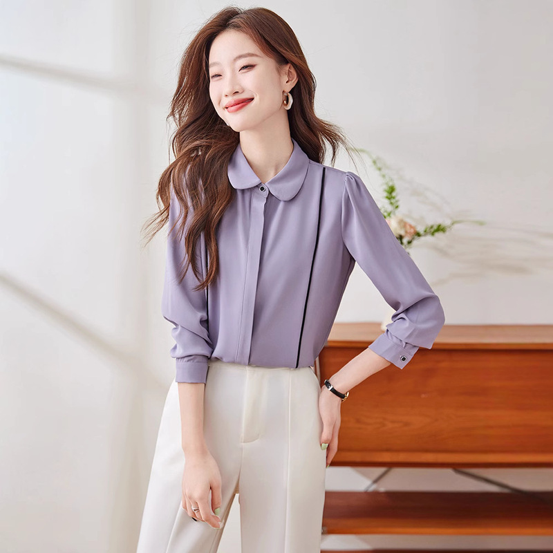 Fashionable and Stylish Pink Satin Shirt for Women 25 Spring & Fall New Style Chic Design Elegant Lady Sweet Shirt