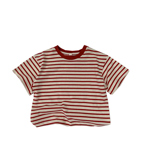 Cool and breathable striped Korean style children's short-sleeved T-shirt summer new style for boys and girls knitted casual striped T-shirt cotton