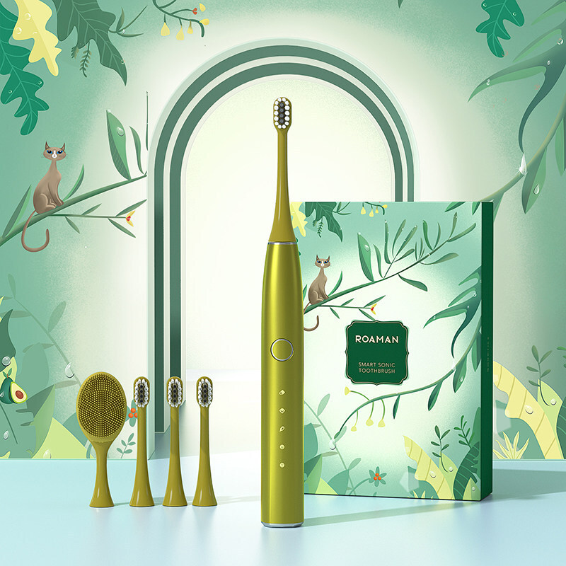 [Gift]Roman Universal Electric Toothbrush Adult Soft Hair Cleansing Sonic Smart T10 SAvocado Green