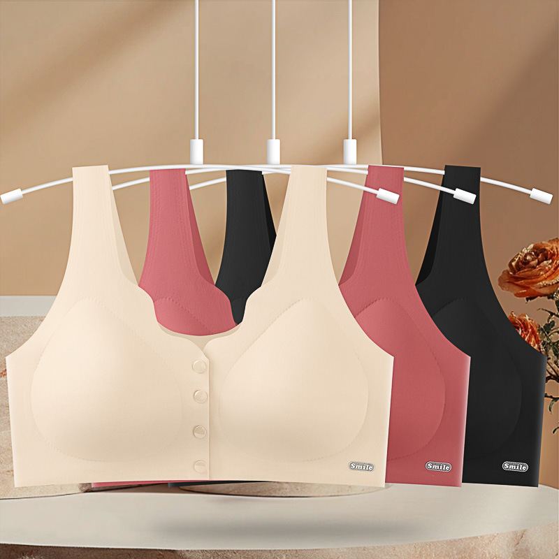 Semi-Fixed Cup middle-aged and elderly underwear women seamless thin front buckle plus size tube top mom vest integrated bra