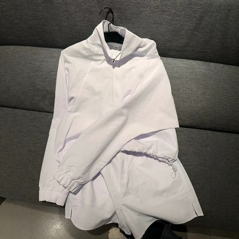 In-Stock Alo Gant Half-Zip Jacket Short Crop Top Stand Collar Set Sports Casual Woven Pullover Jacket for Women