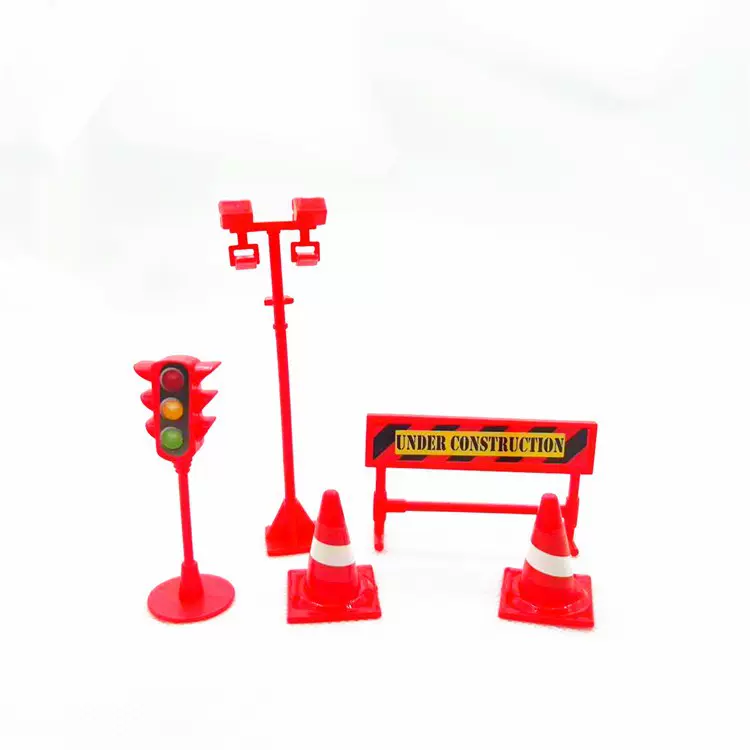 儿童玩具红色5件套仿真交通标志路标蛋糕装饰红绿灯场景模拟路灯