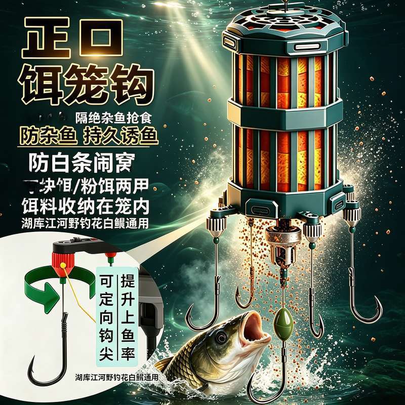 Dual-purpose bait cage hook for floating fishing of carp and bighead carp, anti-impurity fish nesting, concentrated atomization, long-distance casting, ready-to-use fishing rig Dual-purpose bait cage hook for floating fishing of carp and bighead carp, anti-impurity fish nesting, concentrated atomization, long-distance casting, ready-to-use fishing rig