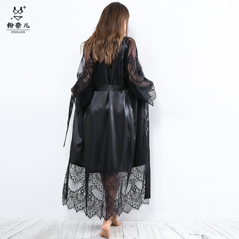 2023 nuevo sexy Albornoz encaje sexy camisón largo encaje manga larga venta al por mayor P6015