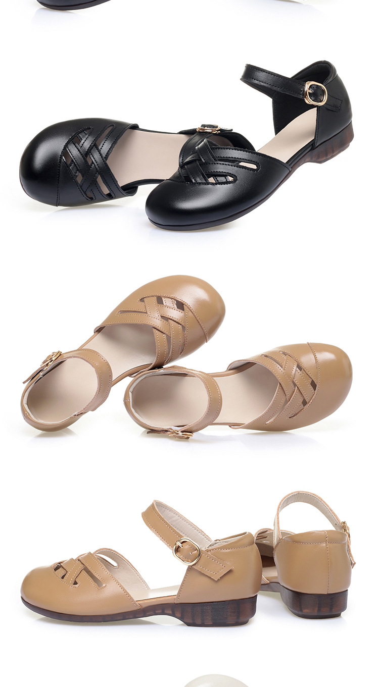 Sandal nữ da thật đế mềm, mũi kín, gót thấp, đế cao su bền bỉ — màu đen chi tiết 17