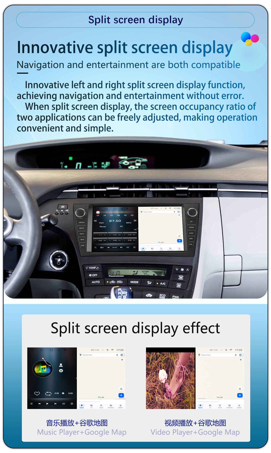 Suitable for 9-Inch 10-15 Model Toyota Prius Android Wireless Carplay Navigation 360 Panoramic All-In-One Machine