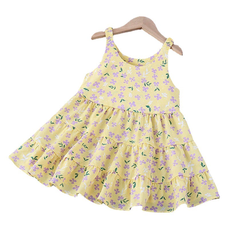 Новое летнее хлопковое шелковое платье для девочек, модное платье принцессы с цветочным принтом, детская тонкая юбка, оптовая продажа