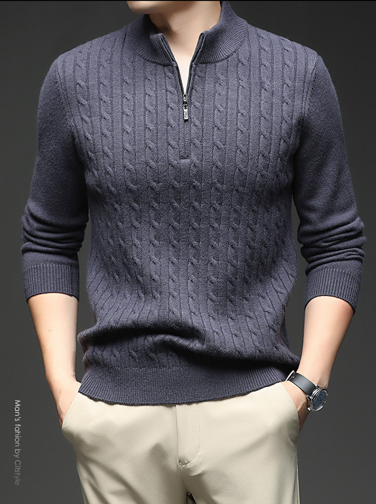 Jacquard de color sólido transfronterizo jersey de punto de aguja de invierno de mediana edad hombre casual suéter de semicirremolca