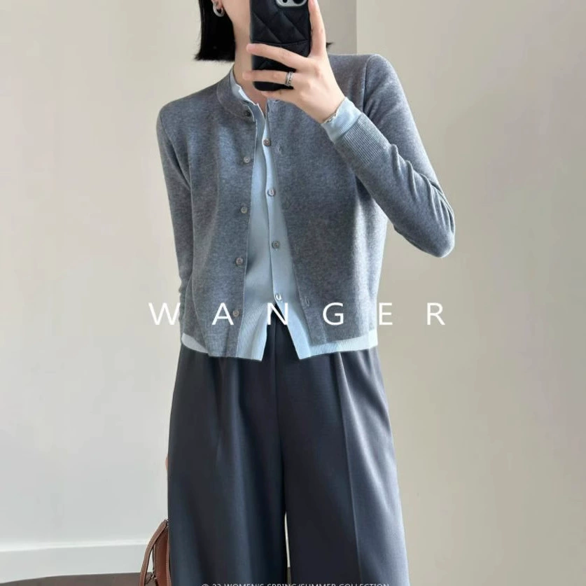 2025 Ранняя весна поддельные два контрастных цвета двухслойная планка дизайн маленькая куртка шерсть контратака нишевые вязаные с длинными рукавами кардиган