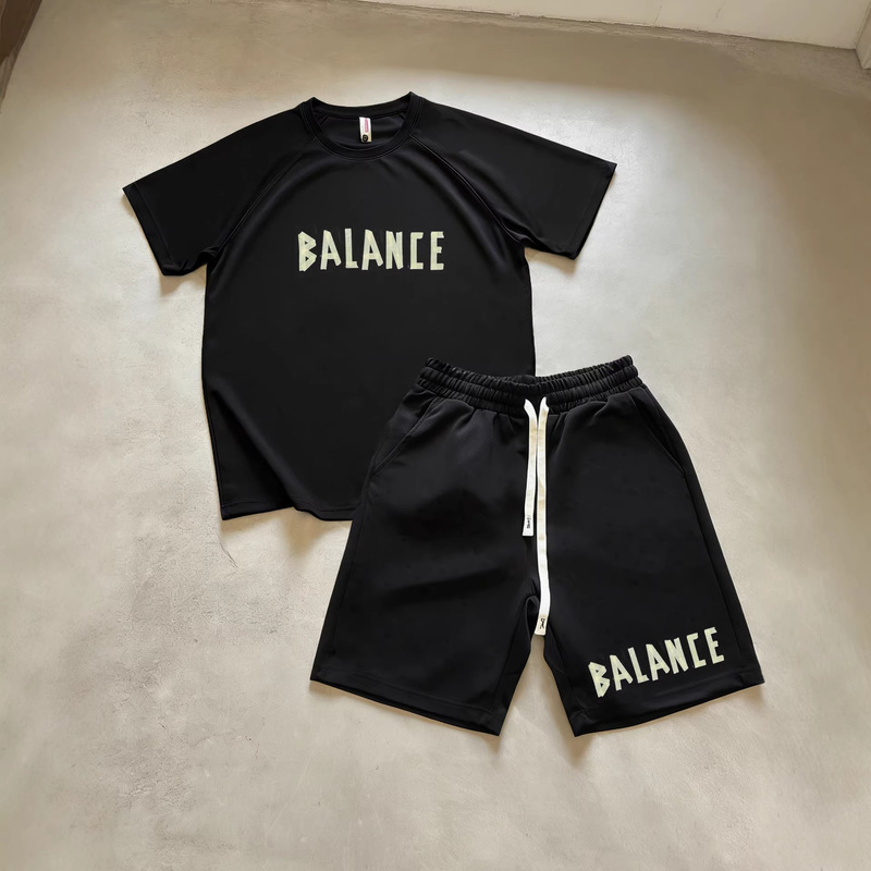 Men's European Trendy Brand Rap Patchwork Balance Letter Heavy Fabric Spring/Summer New T-Shirt and Shorts Set