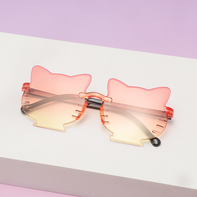 Frameless Glasses Structure Cute Novelty Sweet Cat PC UV400 Protection Gradient Tinted Lenses Special-Shaped Mirror Frameless Kids Sunglasses