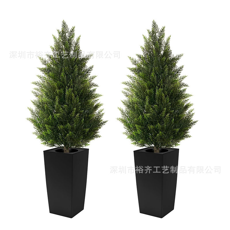 Amazon's Popular Simulated Cedar Green Plant with Square Flower Pot Indoor and Outdoor Simulated Pine Shrub Front Door Courtyard Decoration