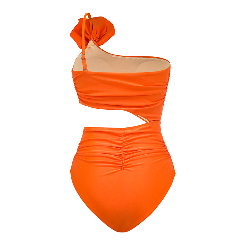 GraceChic GraceChic GraceChic 2024 European And American New Style Women's One-Shoulder 3D Flower Hollow Glossy Solid Color High-End One-Piece_voghion.com