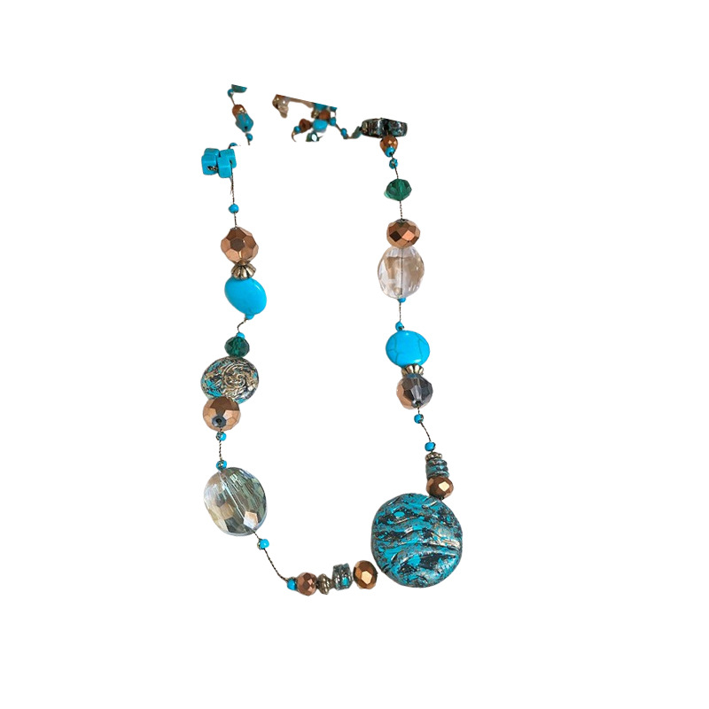 Collar con cuentas apiladas de estilo de piedra artificial transfronteriza, cadena de suéter de diseño de nicho de estilo étnico femenino, joyería de moda de alta gama